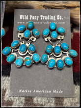 Load image into Gallery viewer, Jennifer Begay Denetclaw, Navajo silversmith. Sterling silver and Kingman turquoise chandelier earrings. Style B. 
