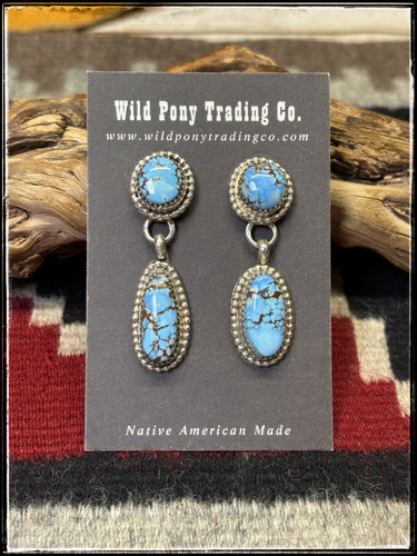 Ernest Reeder, Navajo silversmith.  Sterling silver and Golden Hills turquoise earrings.  