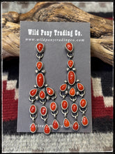 Load image into Gallery viewer, Travis Jim, Navajo silversmith.  Sterling silver and coral chandelier earrings 
