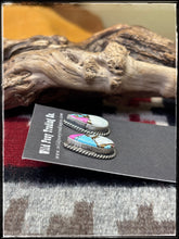 Load image into Gallery viewer, Eugene Belone, navajo silversmith.  Sterling silver and cotton candy (composite stone) earrings.
