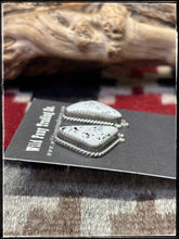 Load image into Gallery viewer, Virginia Becenti, Navajo silversmith.  Sterling silver and white magnesite, chocolate chip stud earrings. 
