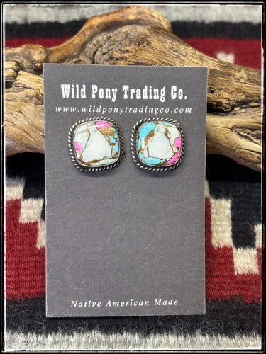 Eugene Belone, navajo silversmith.  Sterling silver and cotton candy (composite stone) earrings.