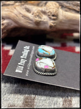 Load image into Gallery viewer, Eugene Belone, navajo silversmith.  Sterling silver and cotton candy (composite stone) earrings.
