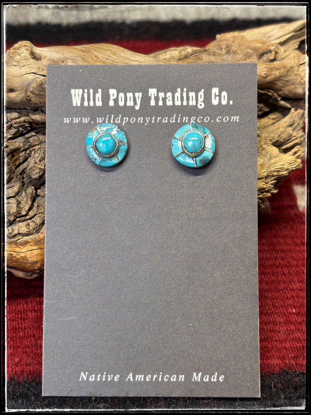 Sterling silver and turquoise, Zuni handmade button earrings. 