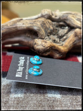 Load image into Gallery viewer, Sterling silver and turquoise, Zuni handmade button earrings. 
