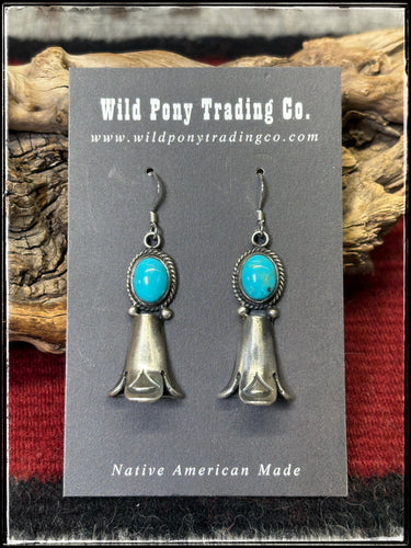 Sterling silver and turquoise blossom earrings. Navajo handmade. 