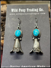 Load image into Gallery viewer, Sterling silver and turquoise blossom earrings. Navajo handmade. 
