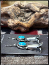 Load image into Gallery viewer, Sterling silver and turquoise blossom earrings. Navajo handmade. 
