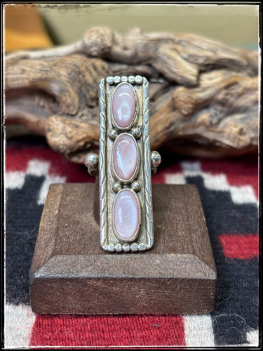 Pink shell bar ring from Navajo silversmith Priscilla Reeder/ 