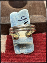 Load image into Gallery viewer, Sterling silver bump out bar ring from Navajo silversmith Priscilla Reeder. 
