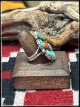 Load image into Gallery viewer, Priscilla Reeder, Navajo silversmith. Turquoise &amp; Orange Spiny Cluster Ring. 
