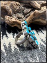 Load image into Gallery viewer, Shiela Becenti, sterling silver and turquoise square cluster ring..
