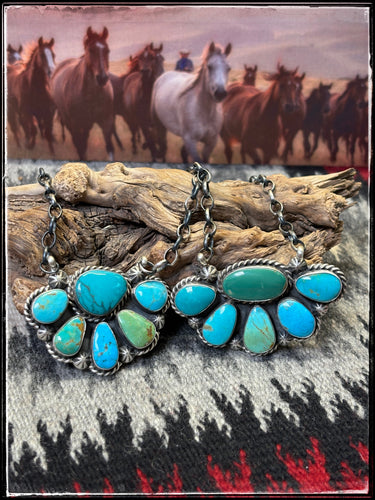 Augustine Largo, Navajo silversmith. 1/2 cluster Kingman turquoise necklaces on 16