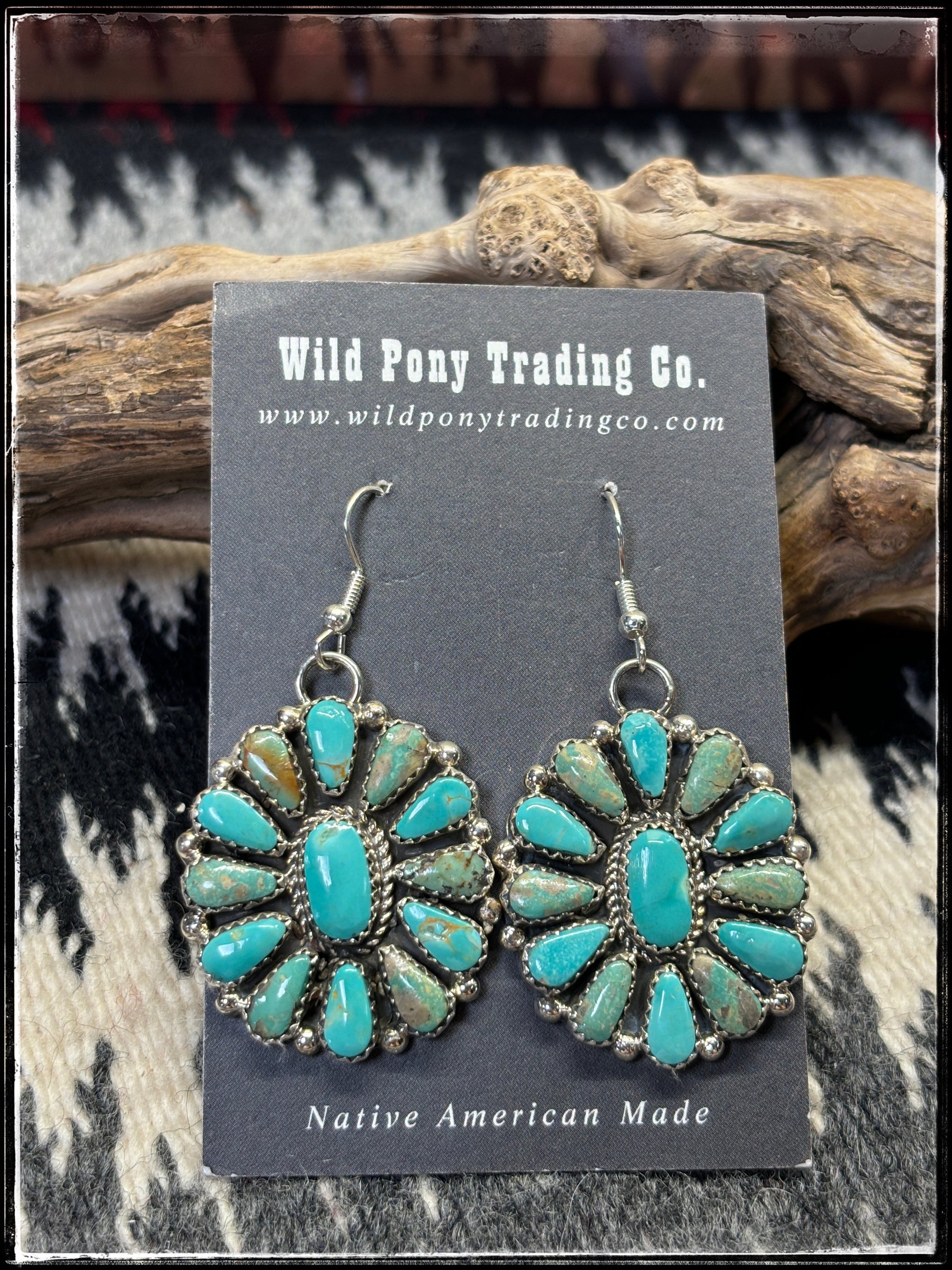 Native deals American Veronica Tortalita Sterling & Kingman Turquoise Slab Earrings