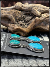 Load image into Gallery viewer, Freda Martinez, Navajo silversmith. Two tone, double drop, Kingman turquoise, post style earrings.  
