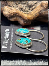 Load image into Gallery viewer, Byron Begay, Navajo silversmith.  Sterling silver and Kingman turquoise teardrop studs with fixed hoops.  

