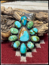 Load image into Gallery viewer, Annie Spencer, Navajo silversmith.  Sterling silver and mixed Sonoran turquoise pendant.
