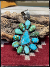 Load image into Gallery viewer, Annie Spencer, Navajo silversmith.  Sterling silver and mixed Sonoran turquoise pendant.
