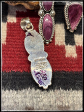 Load image into Gallery viewer, Robert Shakey Navajo silversmith.  Sterling silver and purple spiny shell pendants.   Hallmark stamp 
