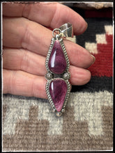 Load image into Gallery viewer, Robert Shakey Navajo silversmith.  Sterling silver and purple spiny shell pendants.  Option C
