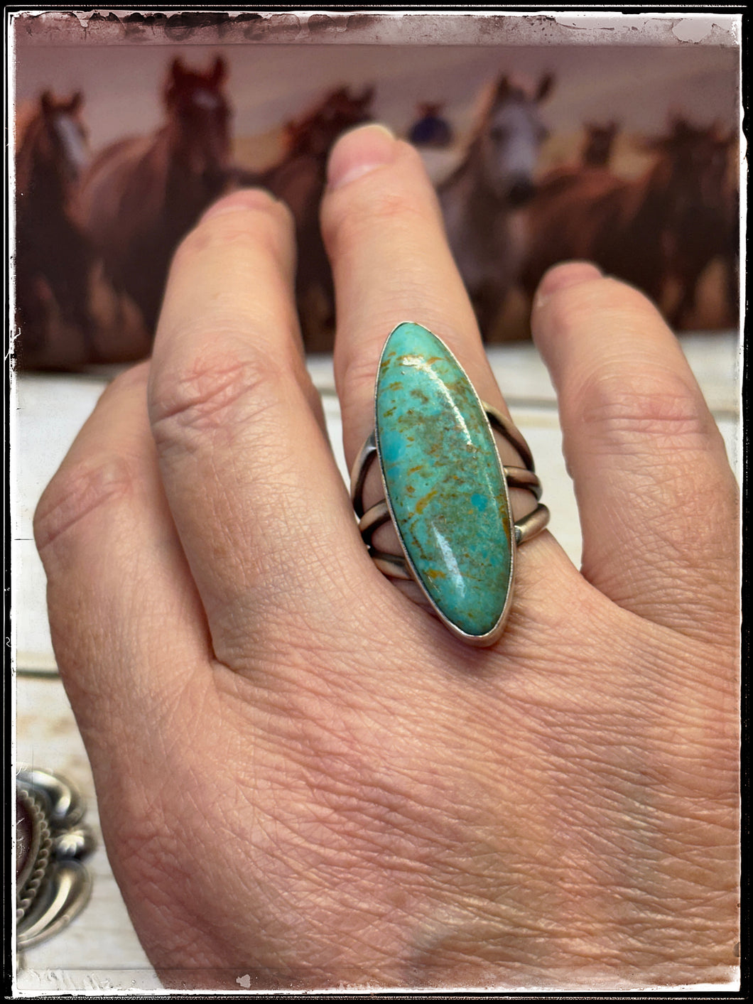 Sterling silver and turquoise ring from Navajo silversmith Alfred Martinez.