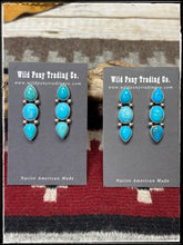 Load image into Gallery viewer, Debra Smith , Navajo silversmith.  Triple turquoise drop post style earring. 
