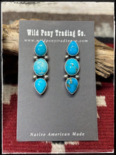 Load image into Gallery viewer, Debra Smith , Navajo silversmith.  Triple turquoise drop post style earring.  Option B.
