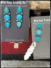 Load image into Gallery viewer, Debra Smith , Navajo silversmith.  Triple turquoise drop post style earring.  Hallmark stamp. 
