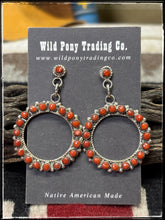 Load image into Gallery viewer, Phyllis Laati, Zuni artist.  Sterling silver and coral dot hoop and post earrings. 

