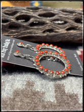 Load image into Gallery viewer, Phyllis Laati, Zuni artist.  Sterling silver and coral dot hoop and post earrings. 
