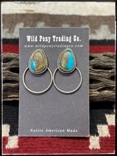 Load image into Gallery viewer, Byron Begay, Navajo silversmith.  Sterling silver and Kingman turquoise stud earrings with hoops.  
