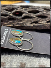 Load image into Gallery viewer, Byron Begay, Navajo silversmith.  Sterling silver and Kingman turquoise stud earrings with hoops.  
