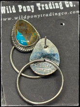 Load image into Gallery viewer, Byron Begay, Navajo silversmith.  Sterling silver and Kingman turquoise stud earrings with hoops.   Hallmark stamp. 
