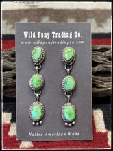 Load image into Gallery viewer, Freda Martinez Navajo silversmith.  Sterling silver and sonoran Gold turquoise drop earrings. 
