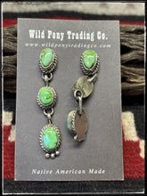 Load image into Gallery viewer, Freda Martinez Navajo silversmith.  Sterling silver and sonoran Gold turquoise drop earrings.   Hallmark stamp. 

