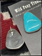 Load image into Gallery viewer, Eugene Gruber, Navajo silversmith.  Sterling silver and brilliant blue turquoise , larger stud earrings.  Hallmark stamp. 
