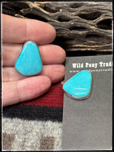 Load image into Gallery viewer, Eugene Gruber, Navajo silversmith.  Sterling silver and brilliant blue turquoise , larger stud earrings. 
