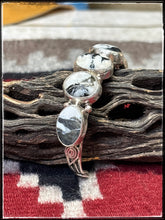 Load image into Gallery viewer, Priscilla Reeder, Navajo silversmith. Sterling silver and 5 white buffalo stone row bracelet. 
