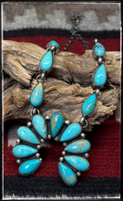 Load image into Gallery viewer, Anyssa Martinez, Navajo silversmith.  Sterling silver and Kingman turquoise Naja necklace. Option B. 

