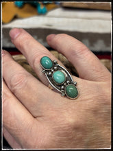 Load image into Gallery viewer, Priscilla Reeder, Navajo silversmith.  Green turquoise and sterling silver ring. 
