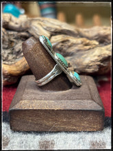 Load image into Gallery viewer, Priscilla Reeder, Navajo silversmith.  Sterling silver and green turquoise, 3 stone ring. 
