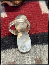 Load image into Gallery viewer, Priscilla Reeder, Navajo silversmith.  Sterling silver and  turquoise, 3 stone ring. 
