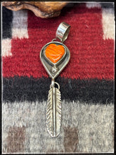 Load image into Gallery viewer, Priscilla Reeder, Navajo silversmith.  Sterling silver and orange spiny shell pendants. Choice A
