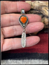 Load image into Gallery viewer, Priscilla Reeder, Navajo silversmith.  Sterling silver and orange spiny shell pendants. Choice A
