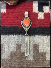 Load image into Gallery viewer, Priscilla Reeder, Navajo silversmith.  Sterling silver and orange spiny shell pendants. Choice B
