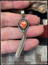 Load image into Gallery viewer, Priscilla Reeder, Navajo silversmith.  Sterling silver and orange spiny shell pendants. Choice B
