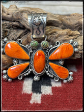 Load image into Gallery viewer, Rosella Paxson, Apache artist.  Sterling silver and Orange Spiny butterfly pendant. 
