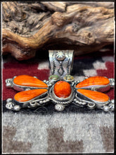 Load image into Gallery viewer, Rosella Paxson, Apache artist.  Sterling silver and Orange Spiny butterfly pendant. 
