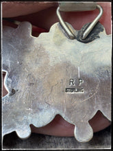 Load image into Gallery viewer, Rosella Paxson, Apache artist.  Sterling silver and Orange Spiny butterfly pendant.  Hallmark stamp. 
