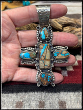 Load image into Gallery viewer, Rosella Paxson, Apache silversmith.  Sterling silver and blue turquoise cross.  
